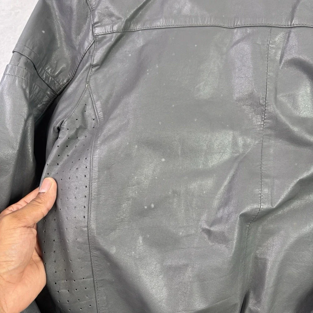 VTG 80s Team Toyota Grey Full Zip Long Sleeve Leather Jacket Motorcycle SZ Small